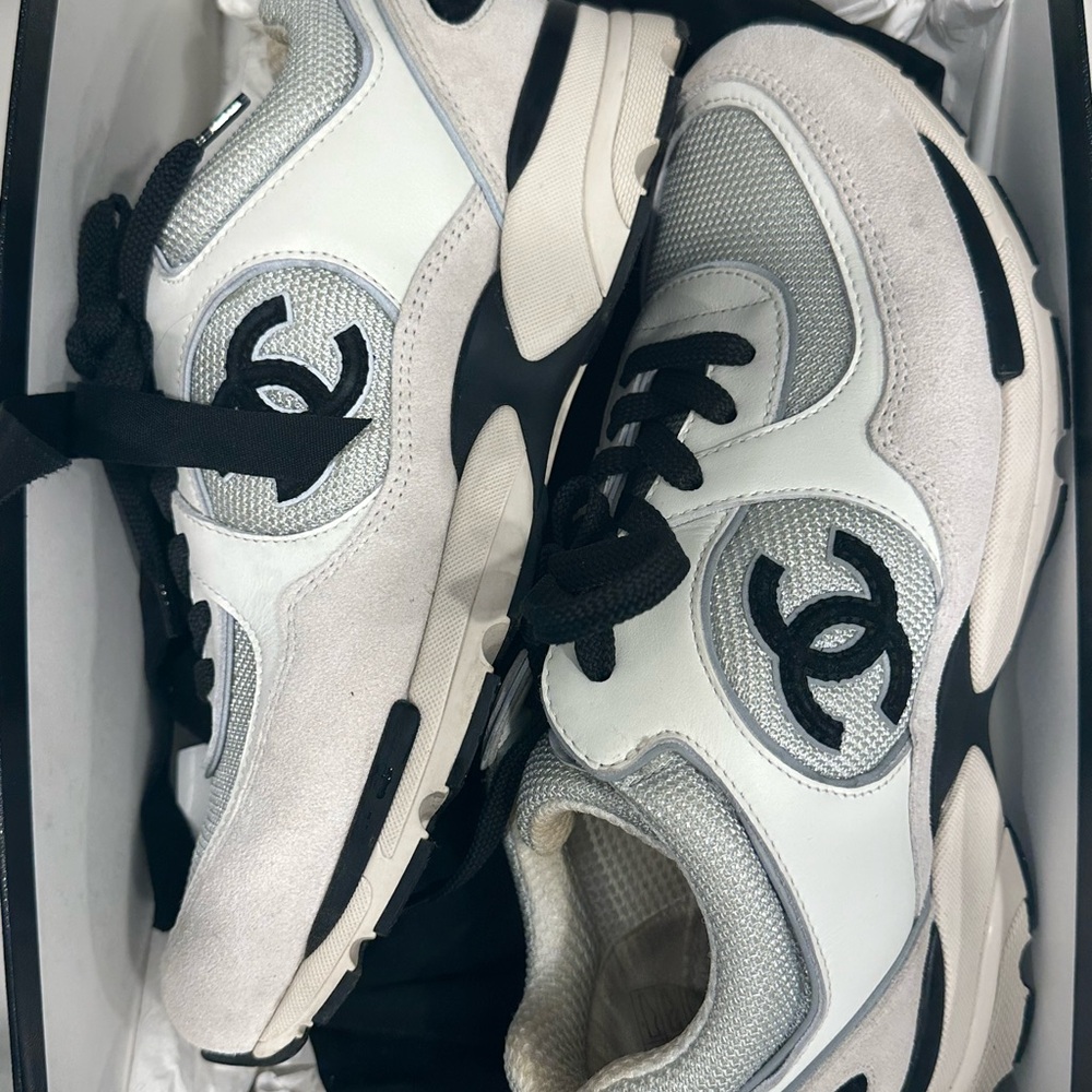 CHANEL Beige and Black Sneakers